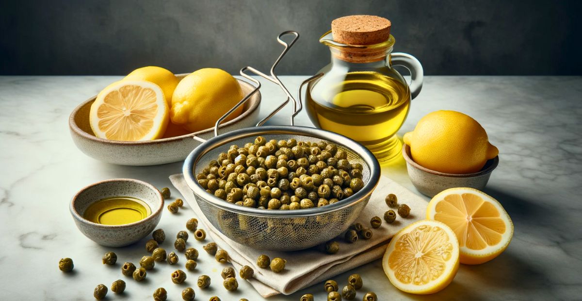 Olive oil and capers for lemon caper cod