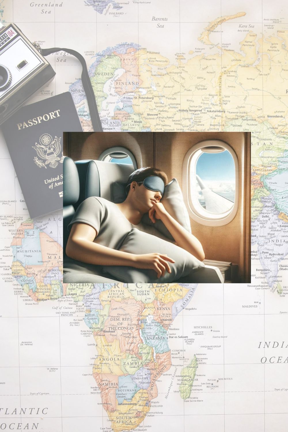 world map and sleeping on a plane  for sleeping while travelingh 